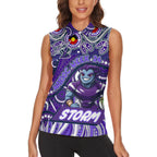 Custom Australia NAIDOC Week 2024 Women Sleeveless Polo Shirt Melbourne Storm Mascot Keep The Fire Burning