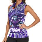 Custom Australia NAIDOC Week 2024 Women Sleeveless Polo Shirt Melbourne Storm Mascot Keep The Fire Burning