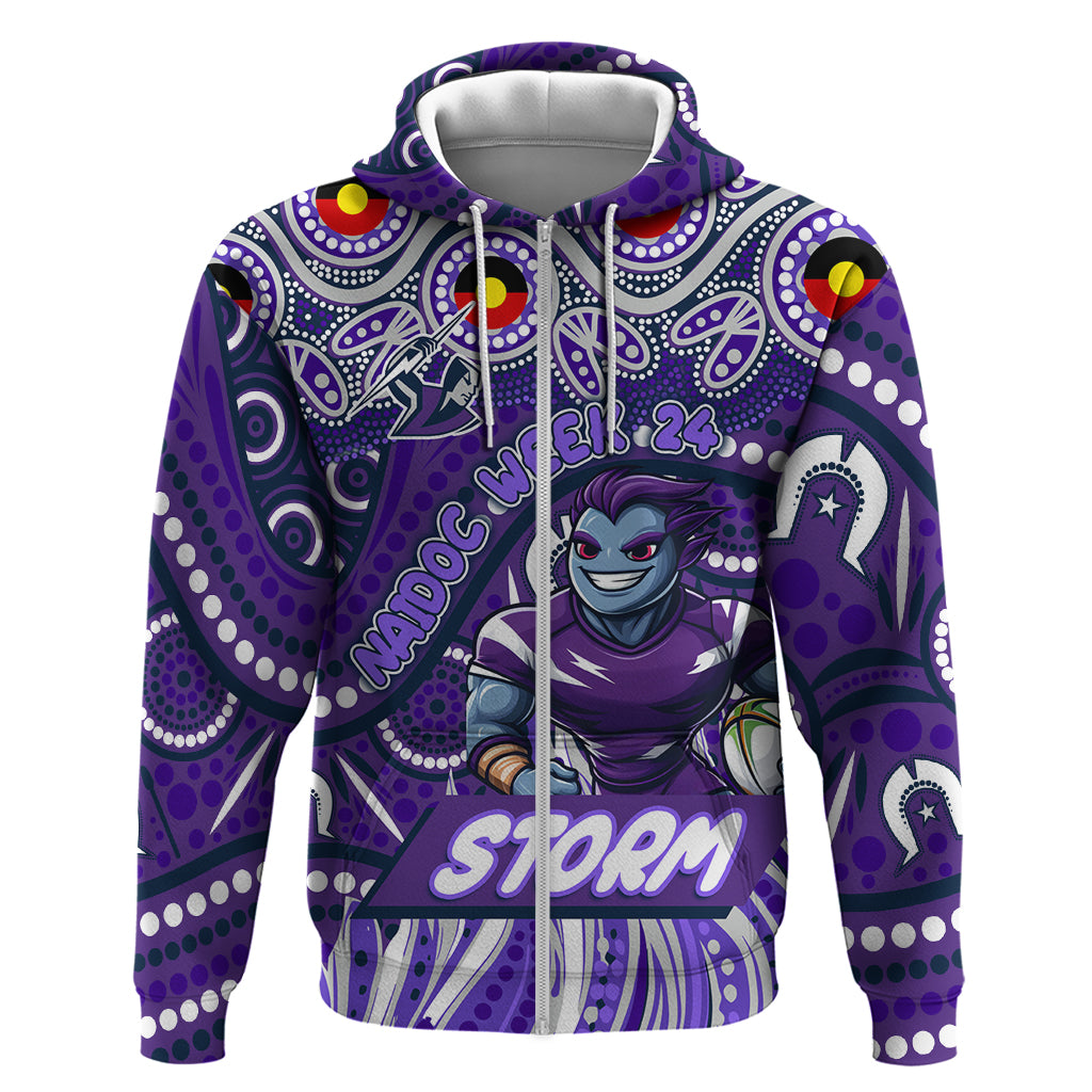 Custom Australia NAIDOC Week 2024 Zip Hoodie Melbourne Storm Mascot Keep The Fire Burning
