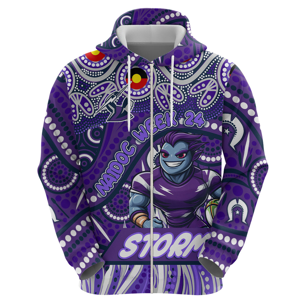 Custom Australia NAIDOC Week 2024 Zip Hoodie Melbourne Storm Mascot Keep The Fire Burning