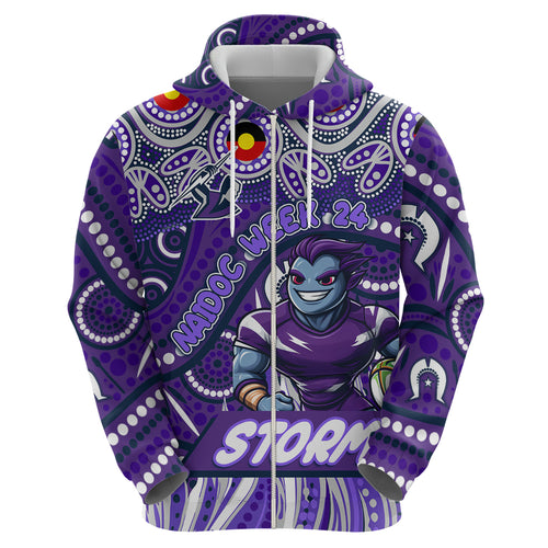 Custom Australia NAIDOC Week 2024 Zip Hoodie Melbourne Storm Mascot Keep The Fire Burning