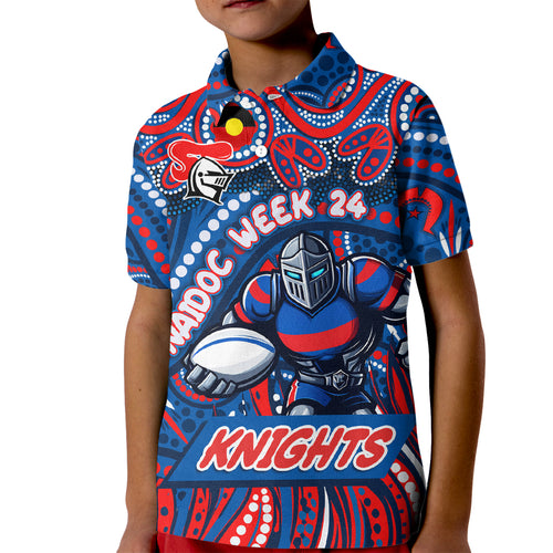 Custom Australia NAIDOC Week 2024 Kid Polo Shirt Newcastle Knights Mascot Keep The Fire Burning