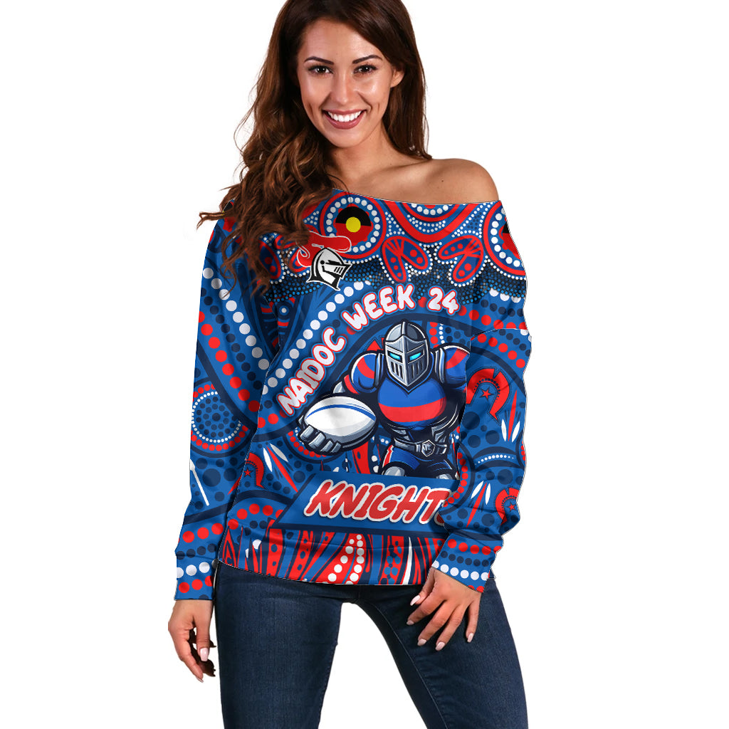 Custom Australia NAIDOC Week 2024 Off Shoulder Sweater Newcastle Knights Mascot Keep The Fire Burning