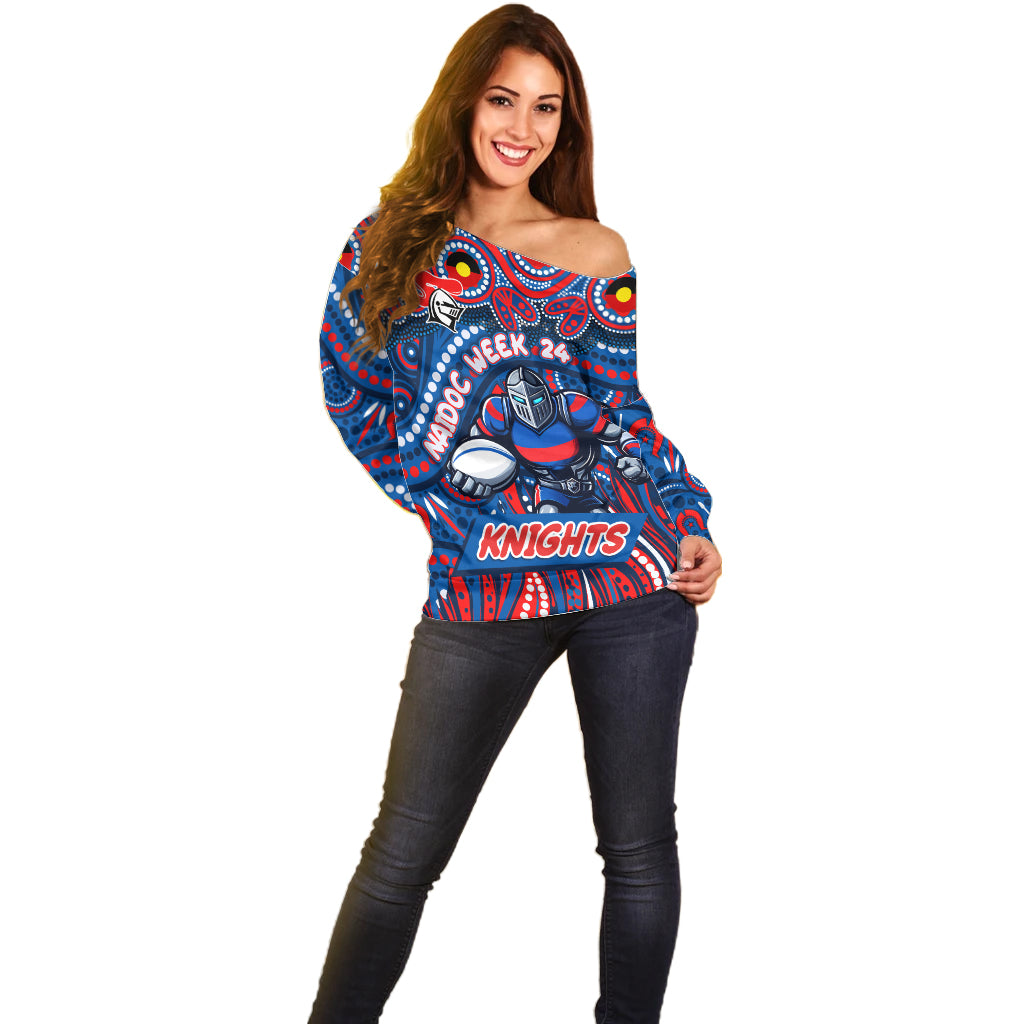 Custom Australia NAIDOC Week 2024 Off Shoulder Sweater Newcastle Knights Mascot Keep The Fire Burning