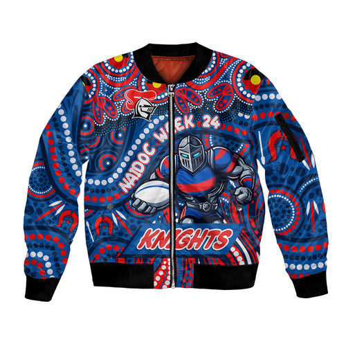 Custom Australia NAIDOC Week 2024 Sleeve Zip Bomber Jacket Newcastle Knights Mascot Keep The Fire Burning
