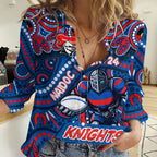 Custom Australia NAIDOC Week 2024 Women Casual Shirt Newcastle Knights Mascot Keep The Fire Burning