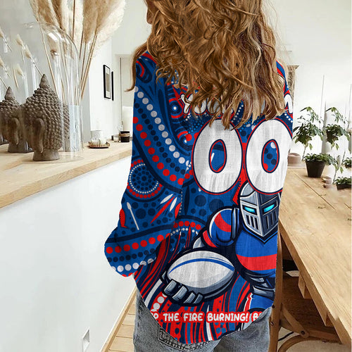 Custom Australia NAIDOC Week 2024 Women Casual Shirt Newcastle Knights Mascot Keep The Fire Burning