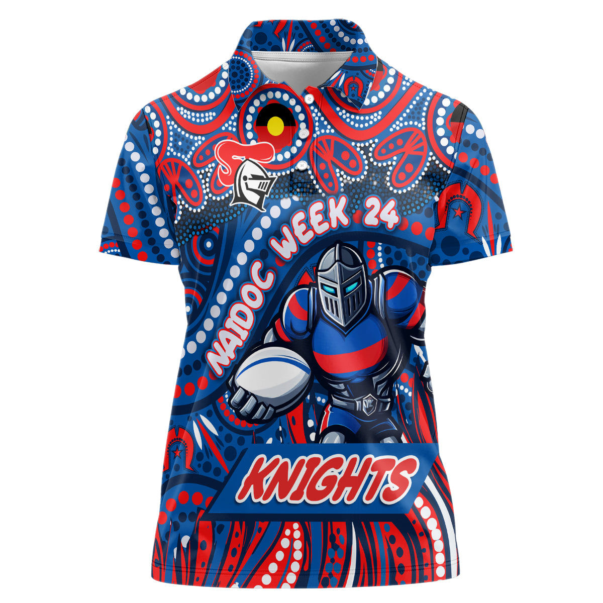 Custom Australia NAIDOC Week 2024 Women Polo Shirt Newcastle Knights Mascot Keep The Fire Burning