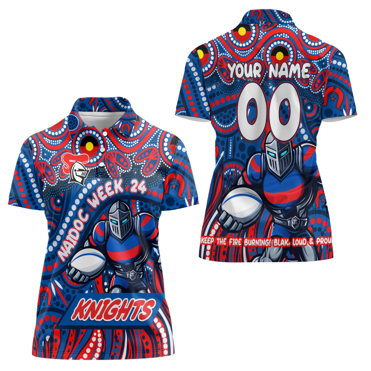 Custom Australia NAIDOC Week 2024 Women Polo Shirt Newcastle Knights Mascot Keep The Fire Burning