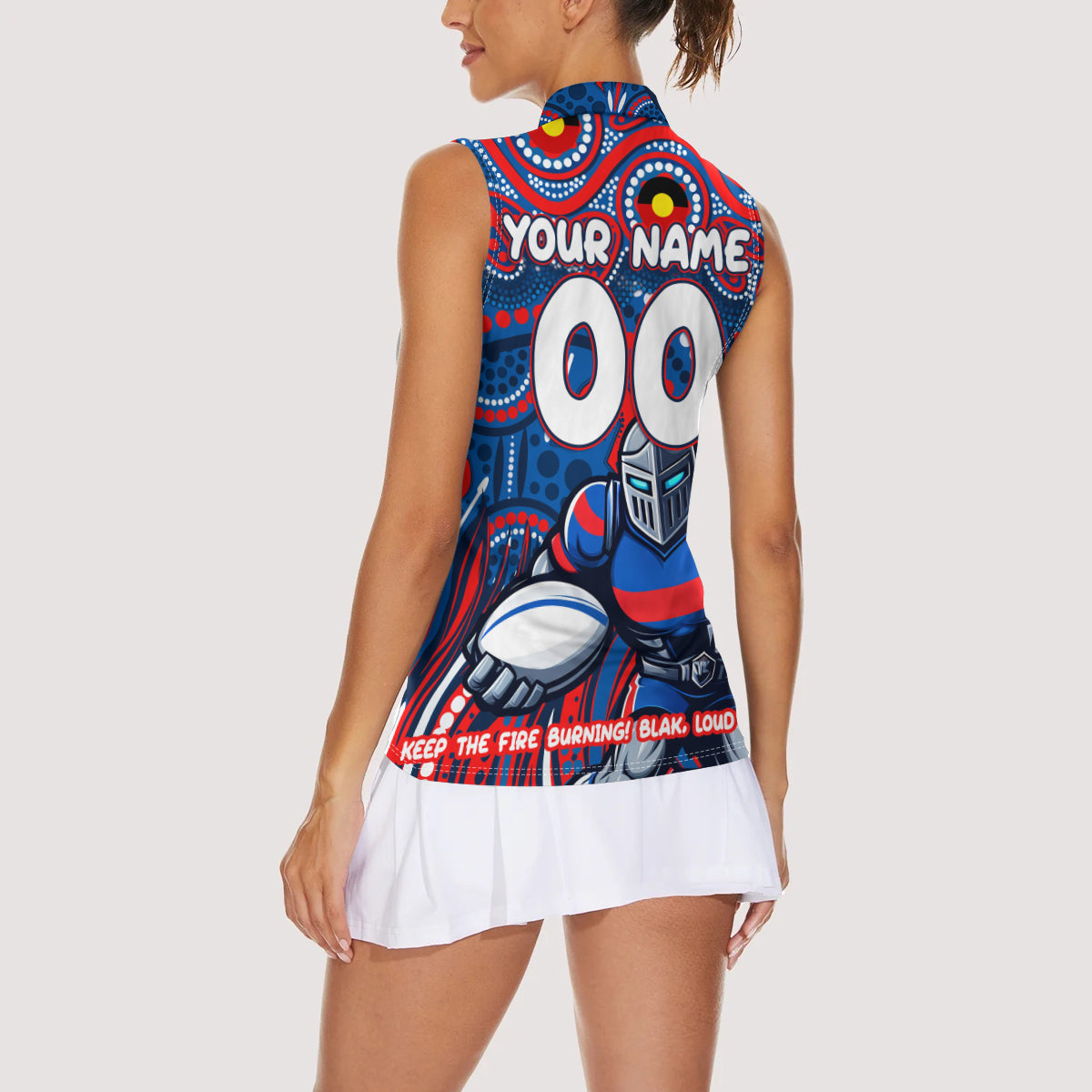 Custom Australia NAIDOC Week 2024 Women Sleeveless Polo Shirt Newcastle Knights Mascot Keep The Fire Burning