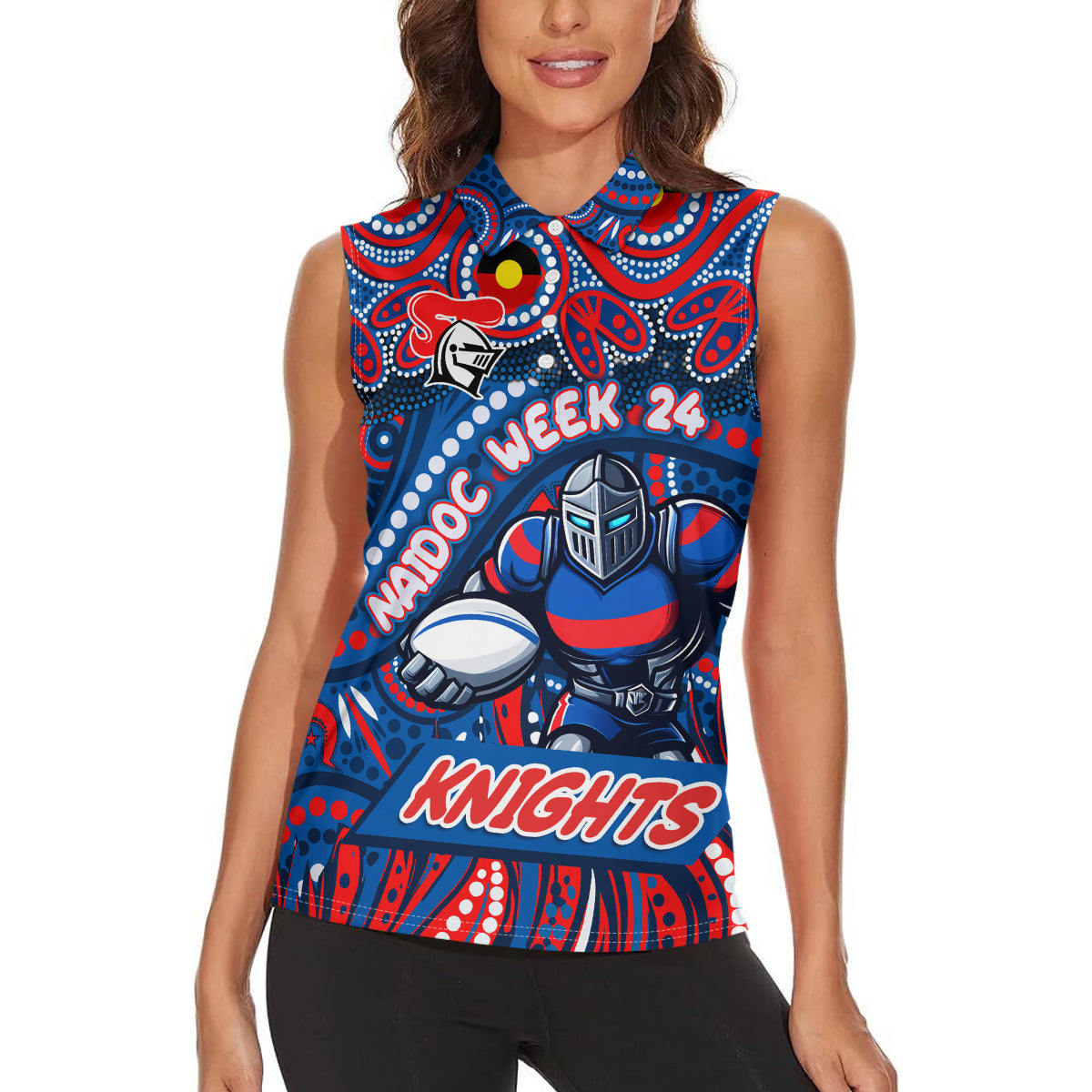 Custom Australia NAIDOC Week 2024 Women Sleeveless Polo Shirt Newcastle Knights Mascot Keep The Fire Burning