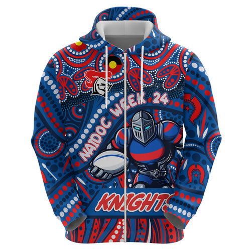 Custom Australia NAIDOC Week 2024 Zip Hoodie Newcastle Knights Mascot Keep The Fire Burning