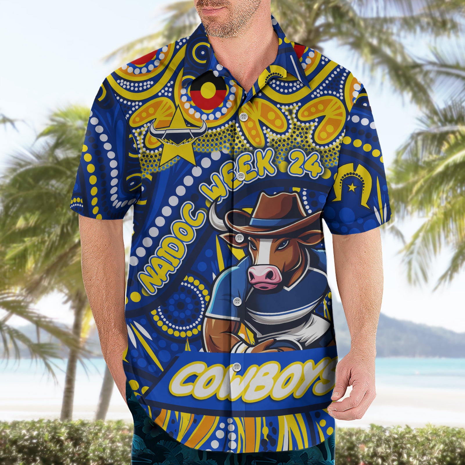 Custom Australia NAIDOC Week 2024 Hawaiian Shirt Cowboys Mascot Keep The Fire Burning