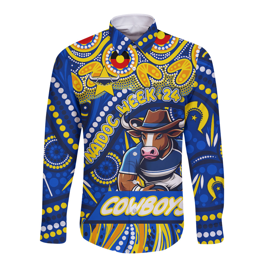 Custom Australia NAIDOC Week 2024 Long Sleeve Button Shirt Cowboys Mascot Keep The Fire Burning