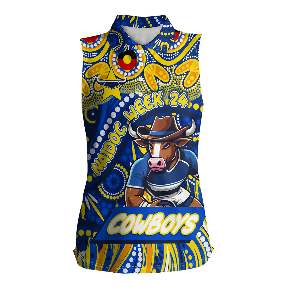 Custom Australia NAIDOC Week 2024 Women Sleeveless Polo Shirt Cowboys Mascot Keep The Fire Burning
