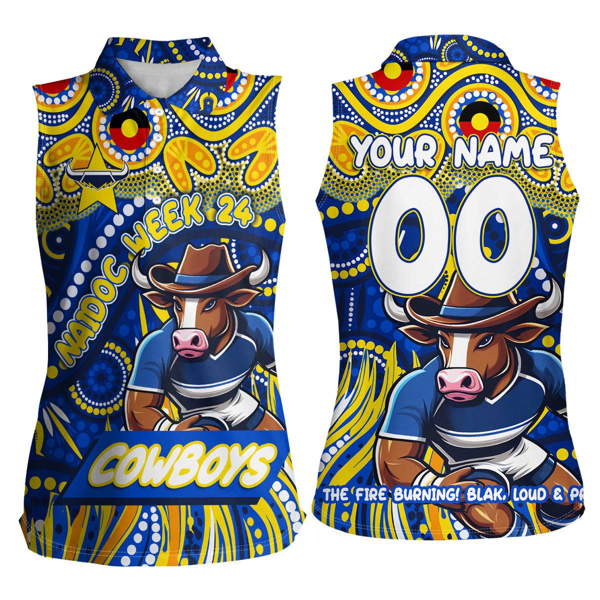 Custom Australia NAIDOC Week 2024 Women Sleeveless Polo Shirt Cowboys Mascot Keep The Fire Burning