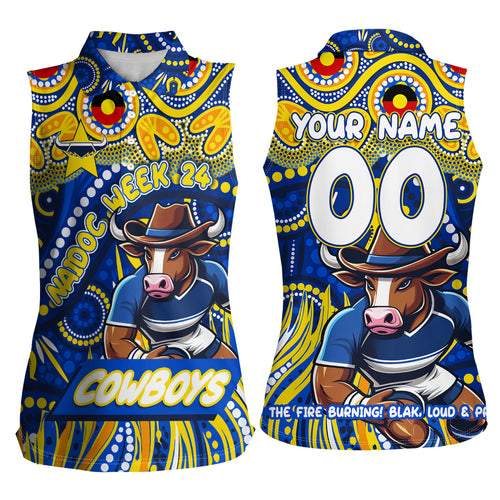 Custom Australia NAIDOC Week 2024 Women Sleeveless Polo Shirt Cowboys Mascot Keep The Fire Burning