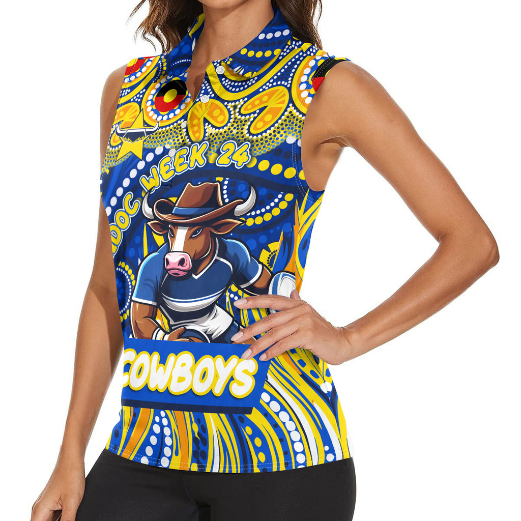 Custom Australia NAIDOC Week 2024 Women Sleeveless Polo Shirt Cowboys Mascot Keep The Fire Burning