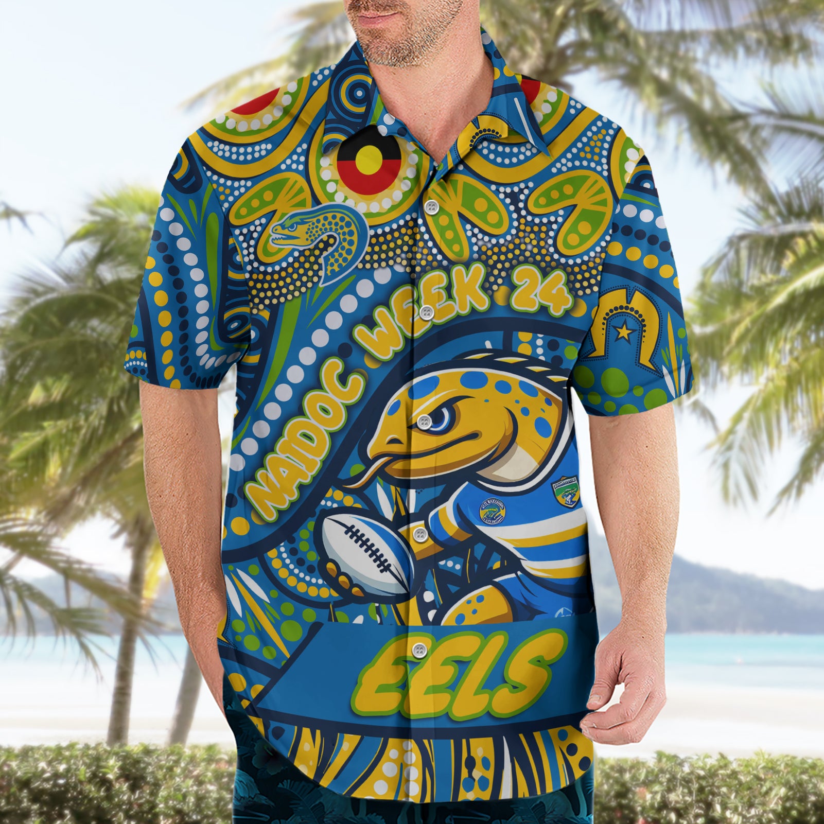 Custom Australia NAIDOC Week 2024 Hawaiian Shirt Parramatta Eels Mascot Keep The Fire Burning