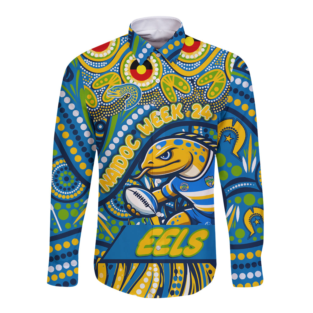 Custom Australia NAIDOC Week 2024 Long Sleeve Button Shirt Parramatta Eels Mascot Keep The Fire Burning
