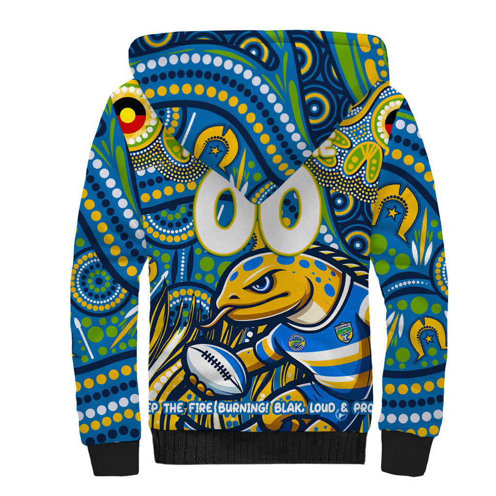 Custom Australia NAIDOC Week 2024 Sherpa Hoodie Parramatta Eels Mascot Keep The Fire Burning