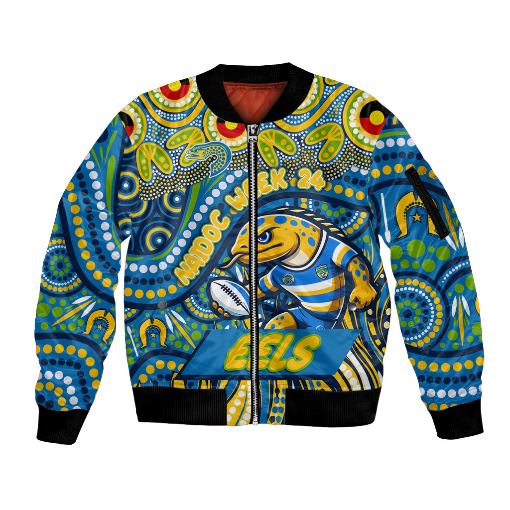 Custom Australia NAIDOC Week 2024 Sleeve Zip Bomber Jacket Parramatta Eels Mascot Keep The Fire Burning