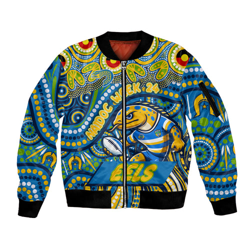 Custom Australia NAIDOC Week 2024 Sleeve Zip Bomber Jacket Parramatta Eels Mascot Keep The Fire Burning