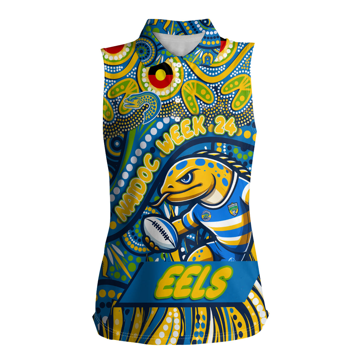 Custom Australia NAIDOC Week 2024 Women Sleeveless Polo Shirt Parramatta Eels Mascot Keep The Fire Burning