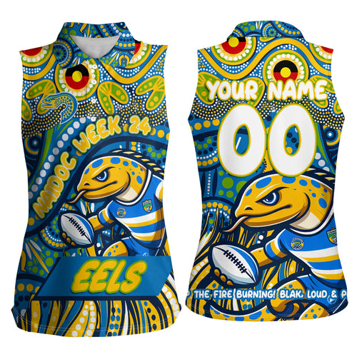 Custom Australia NAIDOC Week 2024 Women Sleeveless Polo Shirt Parramatta Eels Mascot Keep The Fire Burning