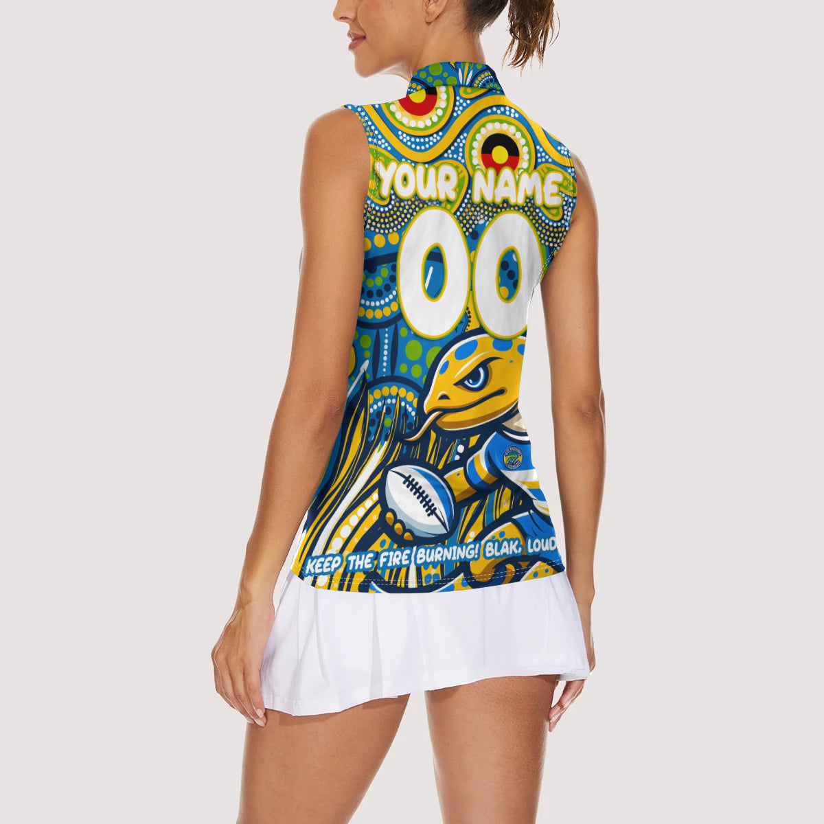 Custom Australia NAIDOC Week 2024 Women Sleeveless Polo Shirt Parramatta Eels Mascot Keep The Fire Burning