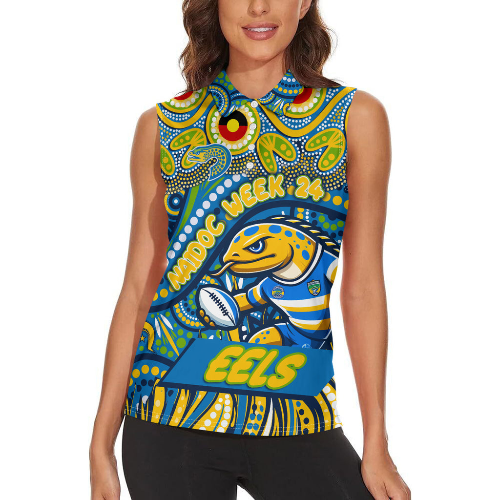 Custom Australia NAIDOC Week 2024 Women Sleeveless Polo Shirt Parramatta Eels Mascot Keep The Fire Burning