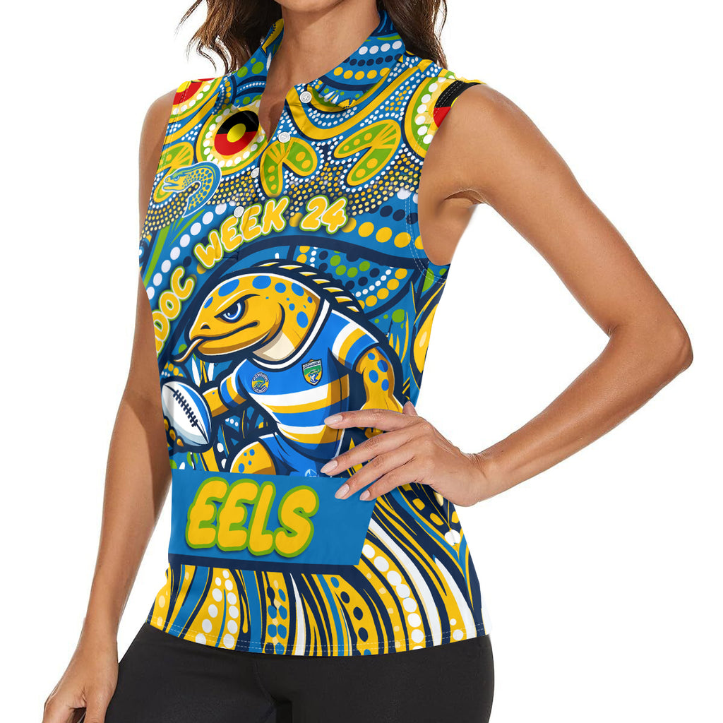 Custom Australia NAIDOC Week 2024 Women Sleeveless Polo Shirt Parramatta Eels Mascot Keep The Fire Burning