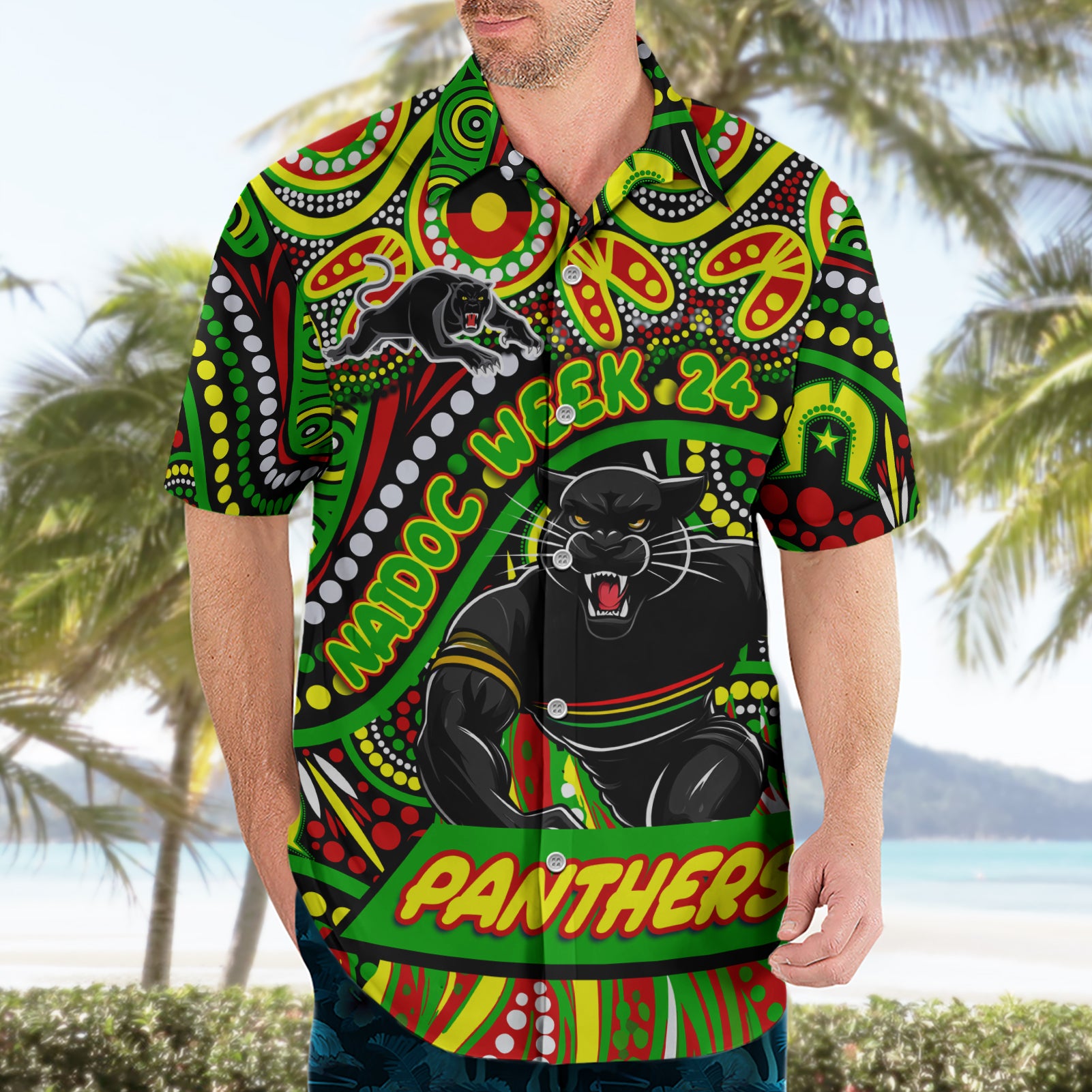 Custom Australia NAIDOC Week 2024 Hawaiian Shirt Penrith Panthers Mascot Keep The Fire Burning