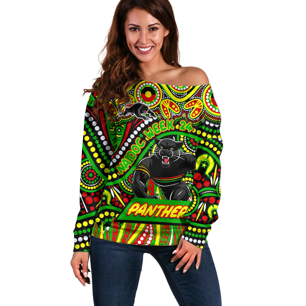 Custom Australia NAIDOC Week 2024 Off Shoulder Sweater Penrith Panthers Mascot Keep The Fire Burning