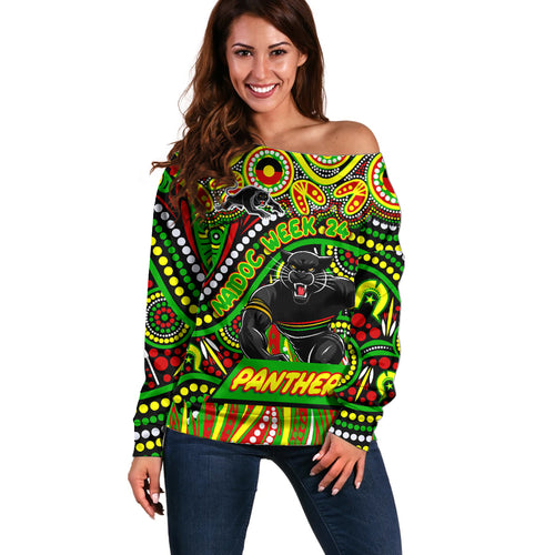 Custom Australia NAIDOC Week 2024 Off Shoulder Sweater Penrith Panthers Mascot Keep The Fire Burning