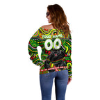 Custom Australia NAIDOC Week 2024 Off Shoulder Sweater Penrith Panthers Mascot Keep The Fire Burning