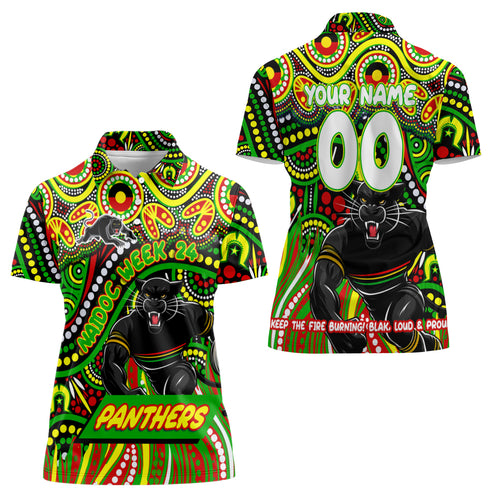 Custom Australia NAIDOC Week 2024 Women Polo Shirt Penrith Panthers Mascot Keep The Fire Burning