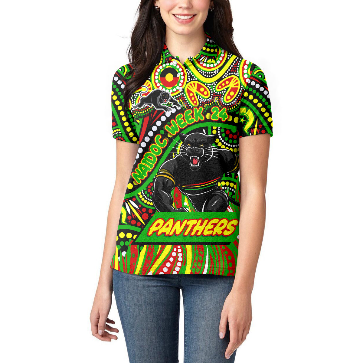 Custom Australia NAIDOC Week 2024 Women Polo Shirt Penrith Panthers Mascot Keep The Fire Burning