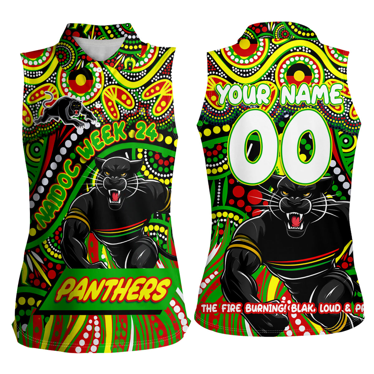 Custom Australia NAIDOC Week 2024 Women Sleeveless Polo Shirt Penrith Panthers Mascot Keep The Fire Burning