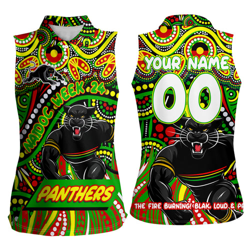 Custom Australia NAIDOC Week 2024 Women Sleeveless Polo Shirt Penrith Panthers Mascot Keep The Fire Burning