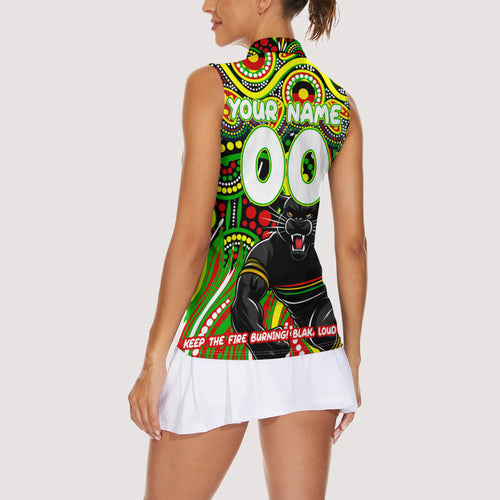 Custom Australia NAIDOC Week 2024 Women Sleeveless Polo Shirt Penrith Panthers Mascot Keep The Fire Burning