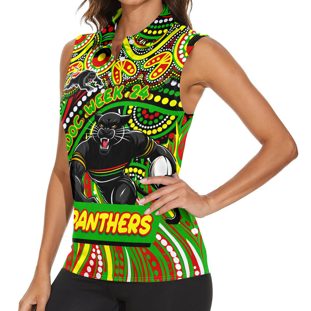 Custom Australia NAIDOC Week 2024 Women Sleeveless Polo Shirt Penrith Panthers Mascot Keep The Fire Burning