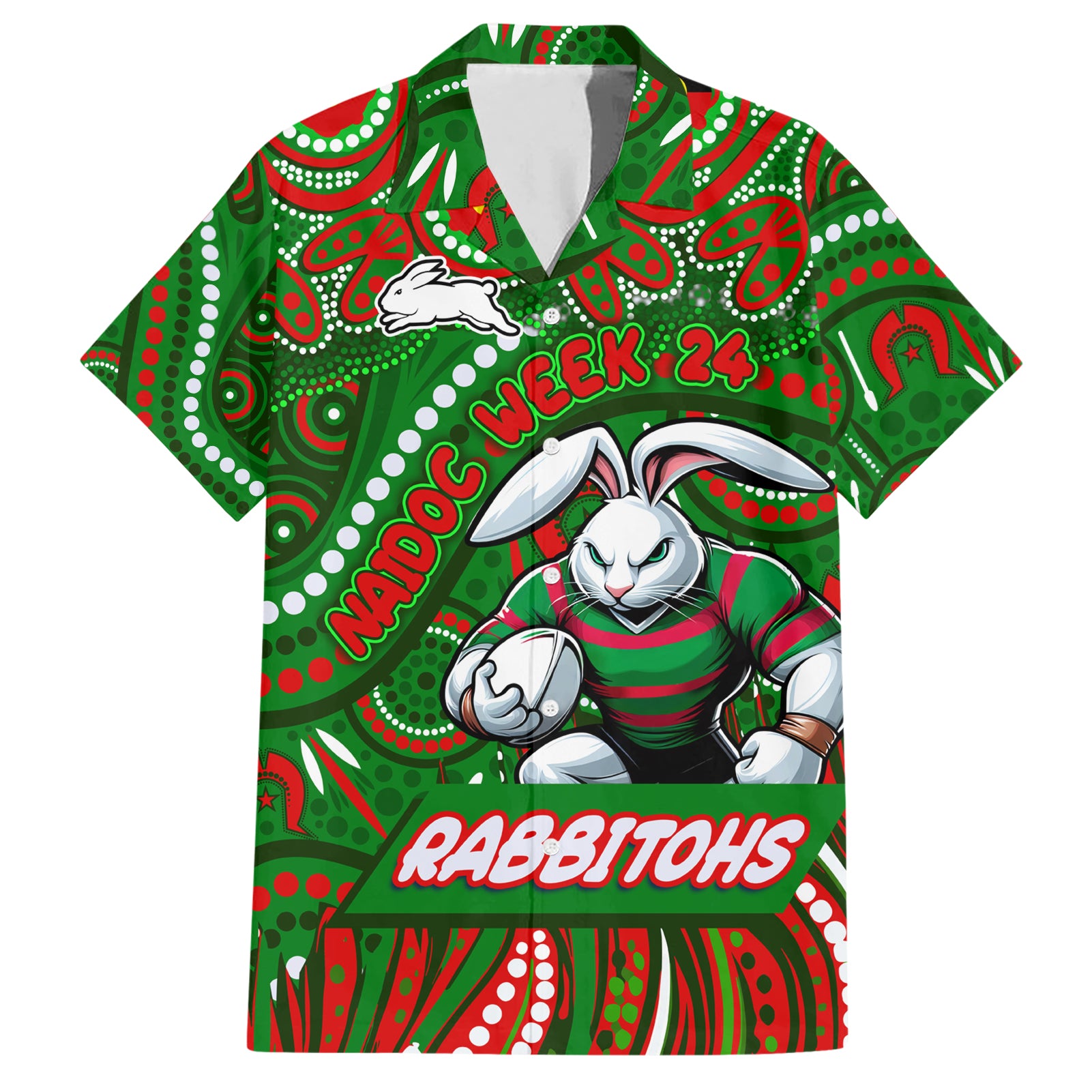 Custom Australia NAIDOC Week 2024 Hawaiian Shirt Rabbitohs Mascot Keep The Fire Burning