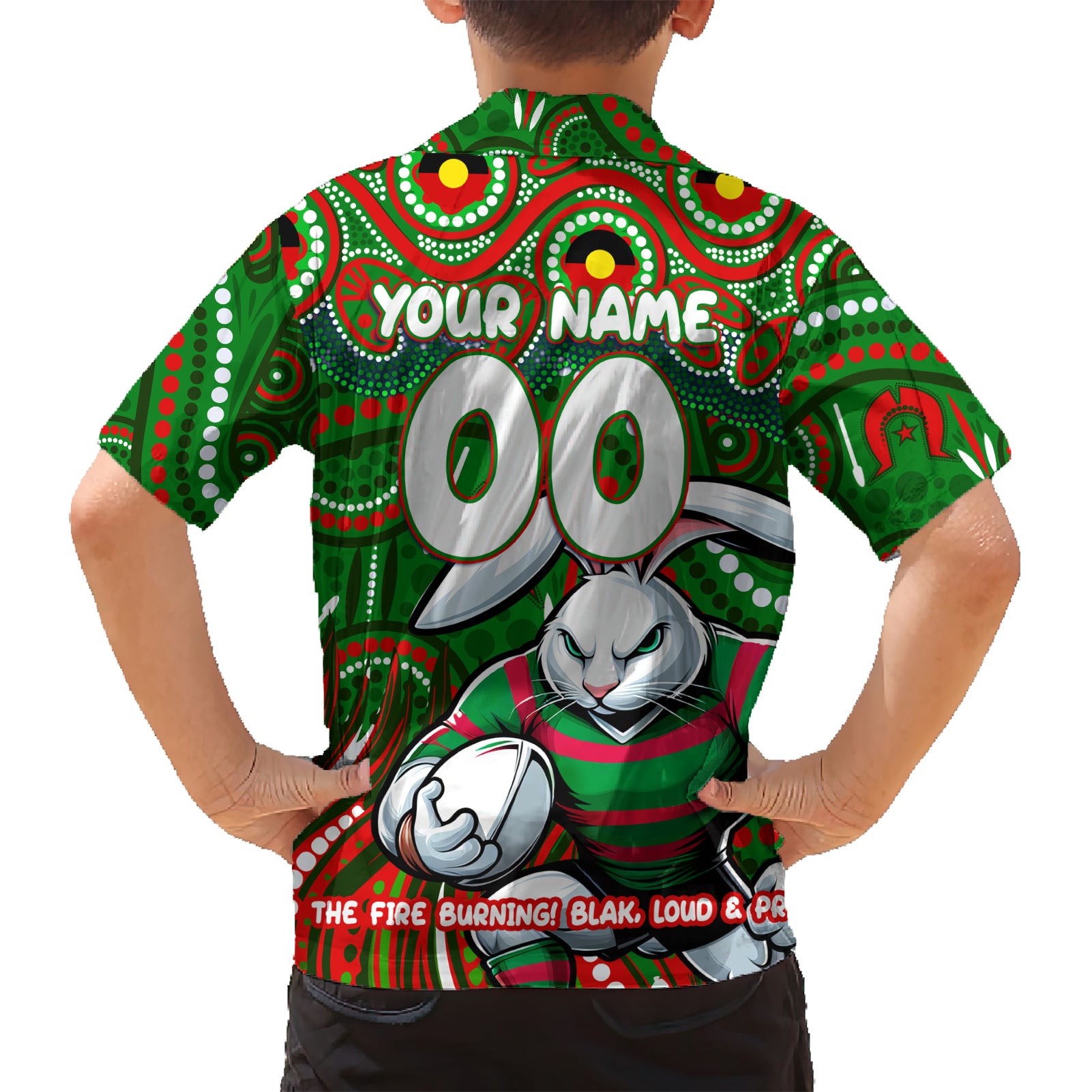 Custom Australia NAIDOC Week 2024 Kid Hawaiian Shirt Rabbitohs Mascot Keep The Fire Burning