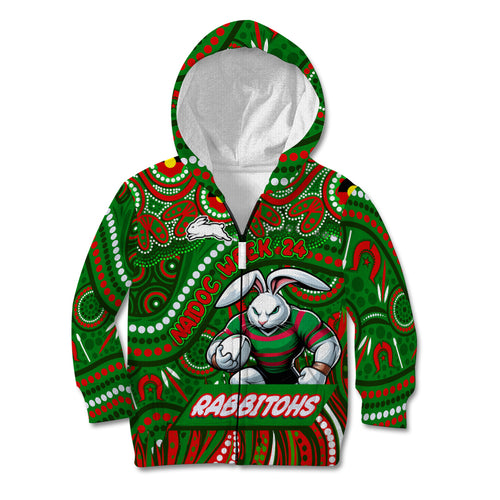 Custom Australia NAIDOC Week 2024 Kid Hoodie Rabbitohs Mascot Keep The Fire Burning