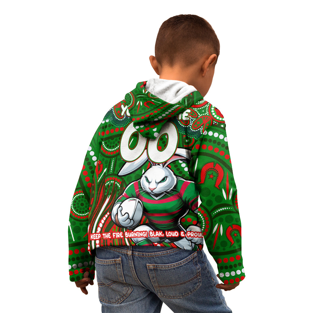 Custom Australia NAIDOC Week 2024 Kid Hoodie Rabbitohs Mascot Keep The Fire Burning