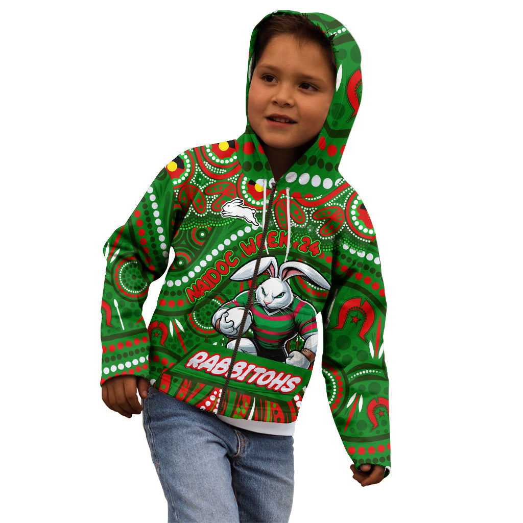 Custom Australia NAIDOC Week 2024 Kid Hoodie Rabbitohs Mascot Keep The Fire Burning