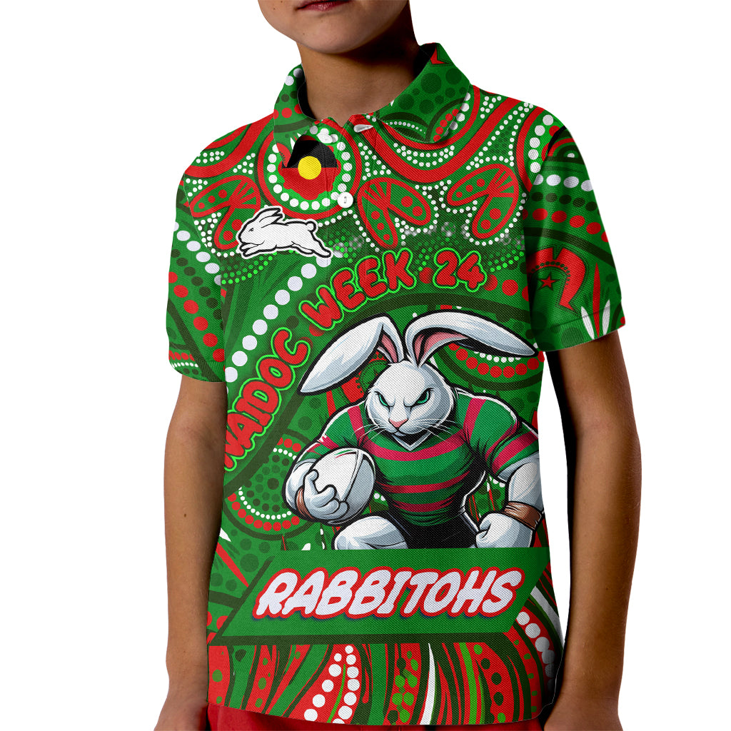 Custom Australia NAIDOC Week 2024 Kid Polo Shirt Rabbitohs Mascot Keep The Fire Burning