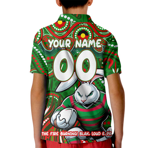 Custom Australia NAIDOC Week 2024 Kid Polo Shirt Rabbitohs Mascot Keep The Fire Burning