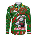 Custom Australia NAIDOC Week 2024 Long Sleeve Button Shirt Rabbitohs Mascot Keep The Fire Burning